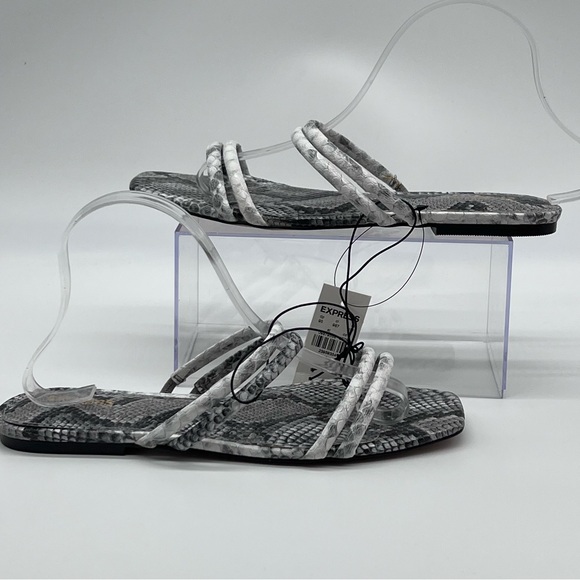 Express Shoes - Express Women's Vegan Leather Black and Gray Snake Pattern Sandals-Size 9
